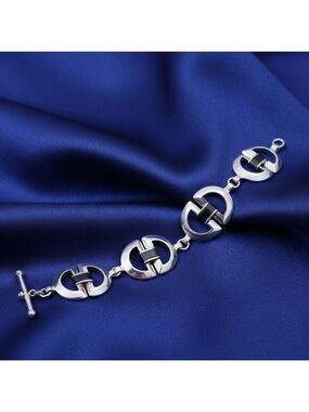 𝅺 Nine West Silver Toggle Link Bracelet Signed 8.5”